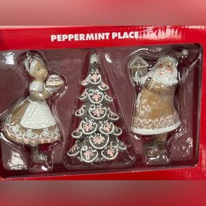 Peppermint Festive Ornament Trio - Brown, White, and Pink